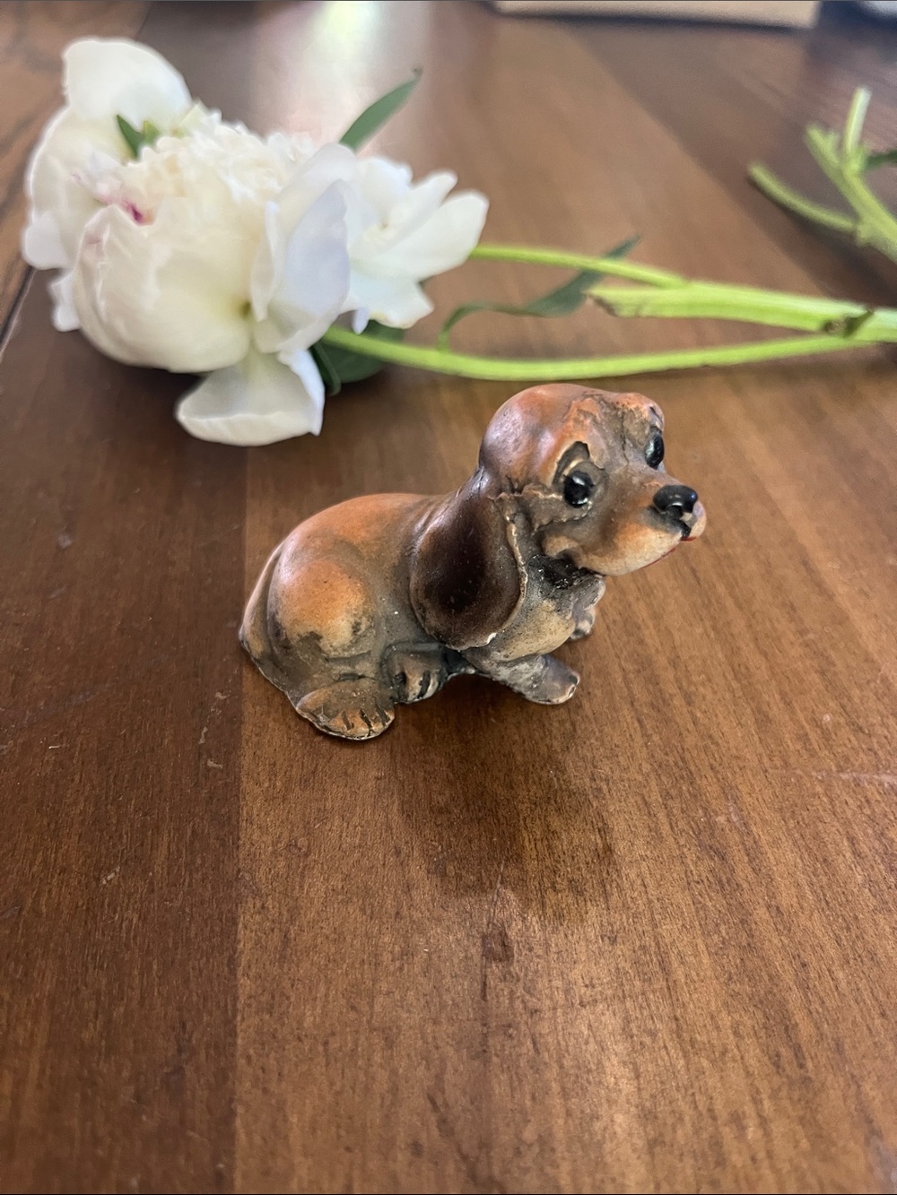 Hand-Painted Ceramic Dachshund Figurine in Brown